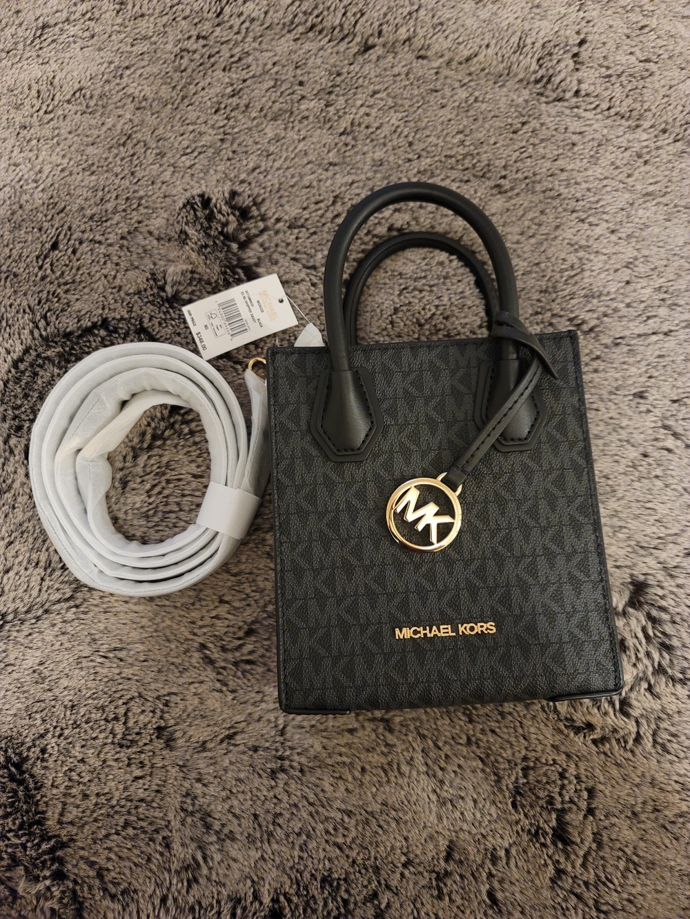 Michael Kors Black Mini Logo Tote with Gold MK Charm
